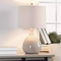 Outlet Kirklands Home Gray Ribbed Ceramic Table Lamp Ivory