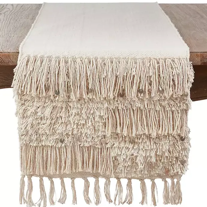 Online Kirklands Home Gray Sequin Fringe Cotton Table Runner