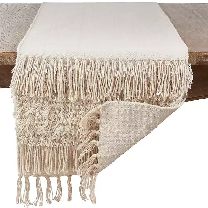 Online Kirklands Home Gray Sequin Fringe Cotton Table Runner