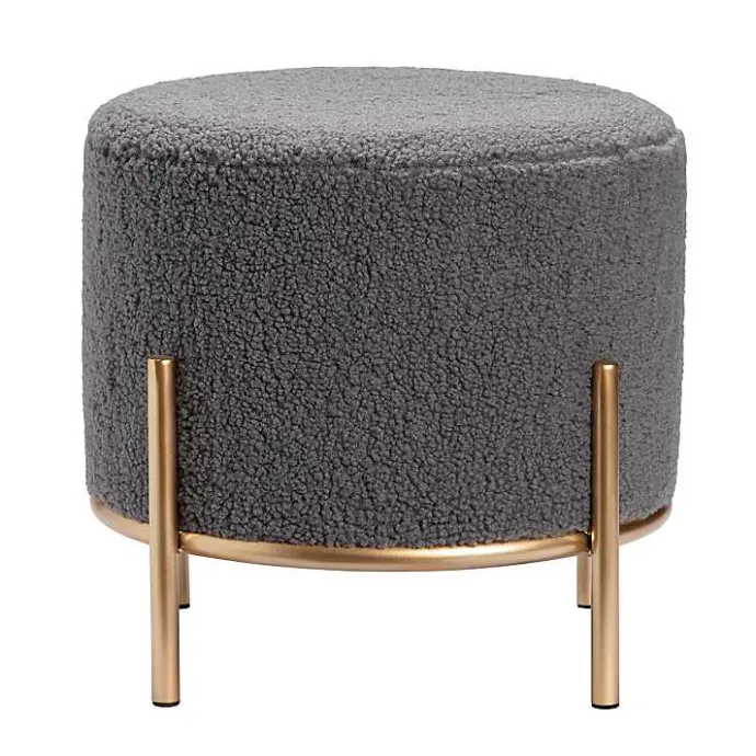 Outlet Kirklands Home Sherpa Upholstered Round Ottoman Gray