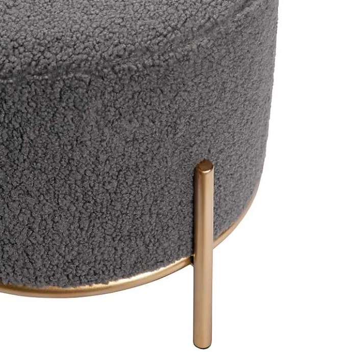 Outlet Kirklands Home Sherpa Upholstered Round Ottoman Gray
