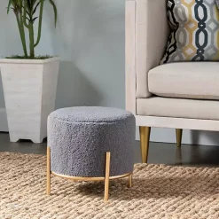 Outlet Kirklands Home Sherpa Upholstered Round Ottoman Gray