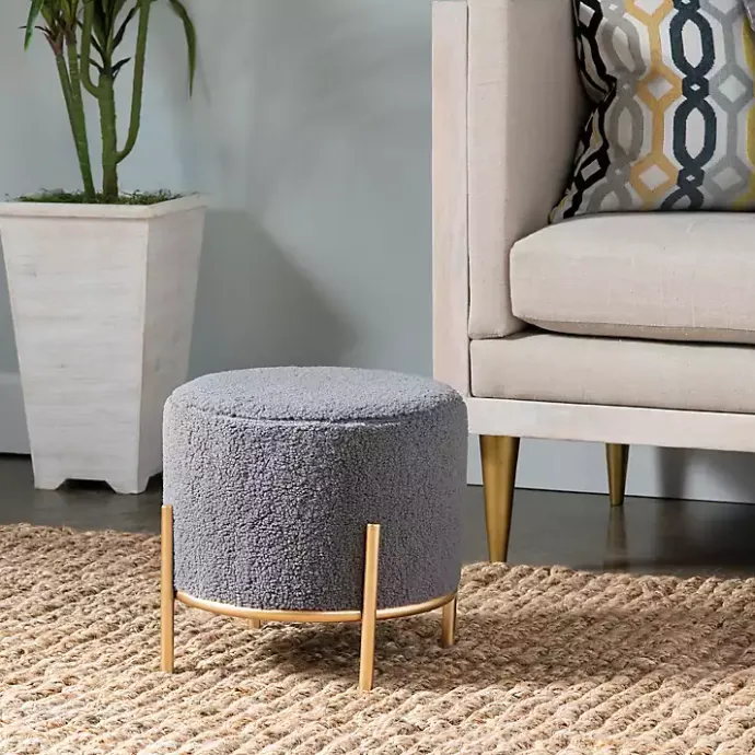 Outlet Kirklands Home Sherpa Upholstered Round Ottoman Gray