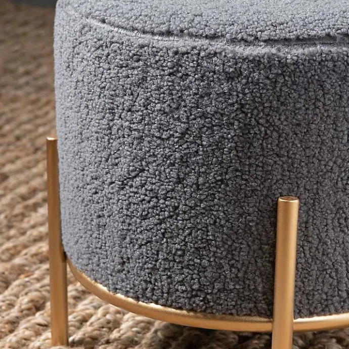 Outlet Kirklands Home Sherpa Upholstered Round Ottoman Gray