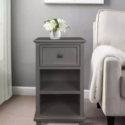 New Kirklands Home Slim Wooden 2-Shelf Side Table Gray
