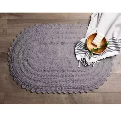 Kirklands Home Small Crochet Oval Bath Mat Gray