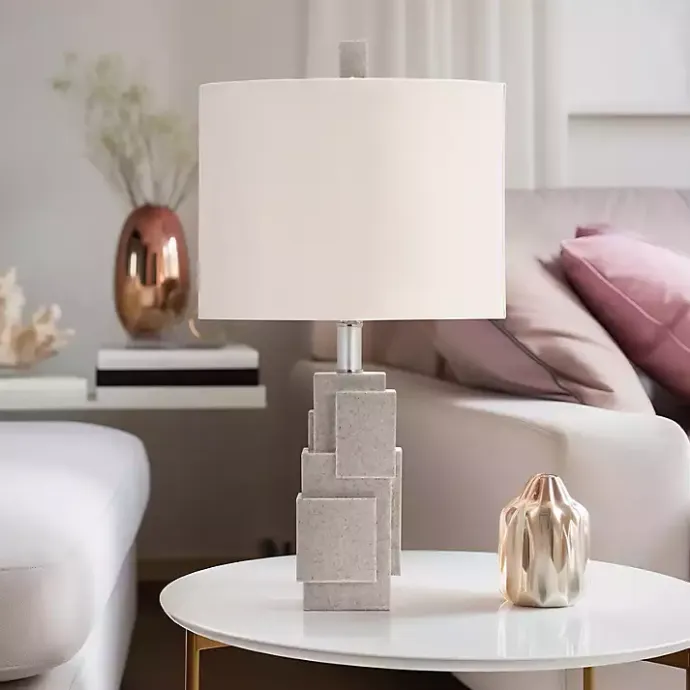 Kirklands Home Gray Stacked Blocks Table Lamp Ivory