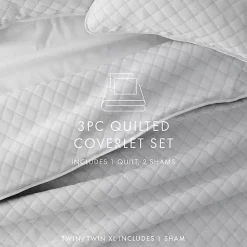 New Kirklands Home Stitched Diamond 3-pc. Queen Quilt Set Gray