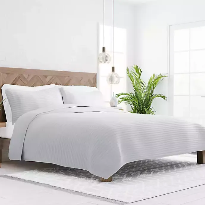 Hot Kirklands Home Stitched Stripes 2-pc. Twin Quilt Set Gray