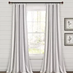 Outlet Kirklands Home Stripe Farmhouse Curtain Panel Set, 95 in. Gray