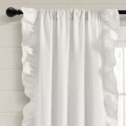 Discount Kirklands Home Gray Stripe Ruffled Curtain Panel Set, 84 in.