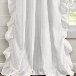 Discount Kirklands Home Gray Stripe Ruffled Curtain Panel Set, 84 in.