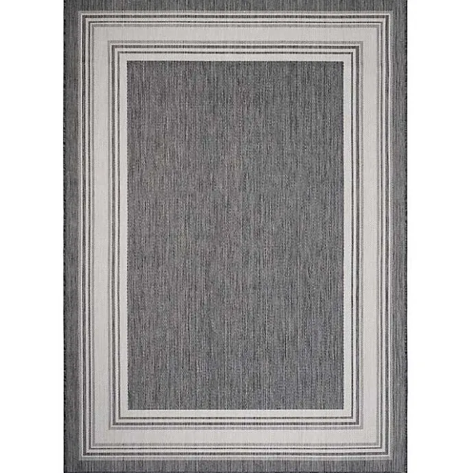 Clearance Kirklands Home Gray Striped Border Outdoor Area Rug, 7x9