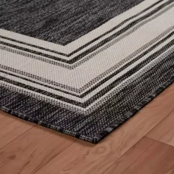 Clearance Kirklands Home Gray Striped Border Outdoor Area Rug, 7x9