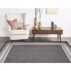 Clearance Kirklands Home Gray Striped Border Outdoor Area Rug, 7x9