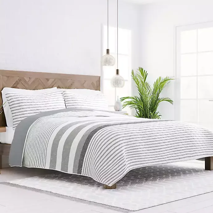 Discount Kirklands Home Gray Striped Reversible 2-pc. Twin Quilt Set