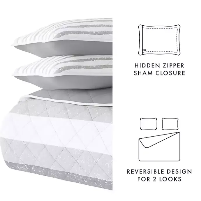 Discount Kirklands Home Gray Striped Reversible 2-pc. Twin Quilt Set