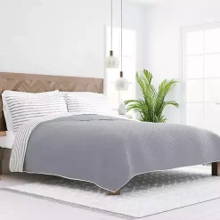 Hot Kirklands Home Gray Striped Reversible 3-pc. Queen Quilt Set