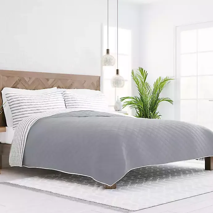 Outlet Kirklands Home Gray Striped Reversible 3-pc. King Quilt Set