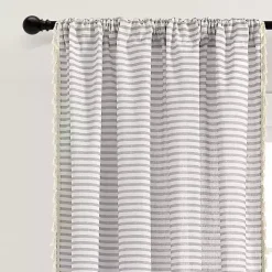Sale Kirklands Home Gray Striped Tassel Curtain Panel Set, 84 in.