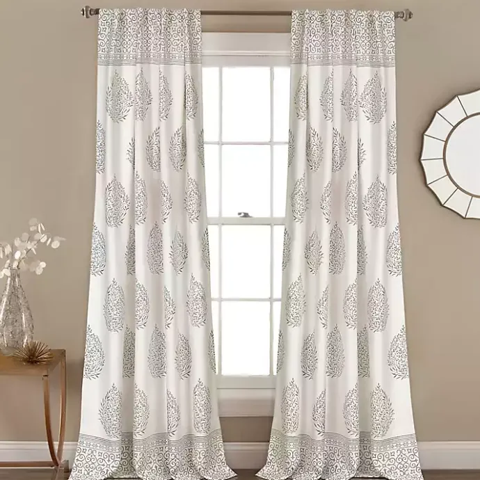 Kirklands Home Gray Teardrop Leaves Curtain Panel Set, 84 in.