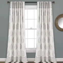 Discount Kirklands Home Gray Teardrop Leaves Curtain Panel Set, 95 in.