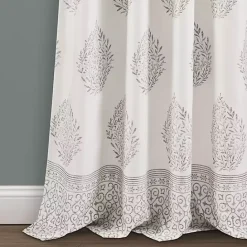 Discount Kirklands Home Gray Teardrop Leaves Curtain Panel Set, 95 in.