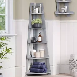 Online Kirklands Home Gray 5-Tier Corner Ladder Bookshelf