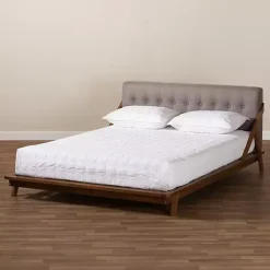 New Kirklands Home Tufted and Natural Walnut King Platform Bed Gray