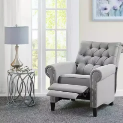 Clearance Kirklands Home Tufted Back Nailhead Trim Recliner Armchair Gray