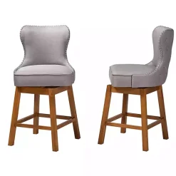New Kirklands Home Tufted Back Swivel Counter Stools, Set of 2 Gray