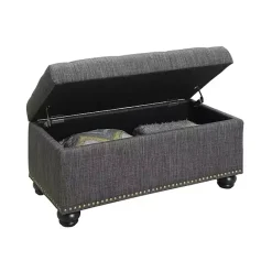 Discount Kirklands Home Tufted Jess Storage Ottoman Bench Gray