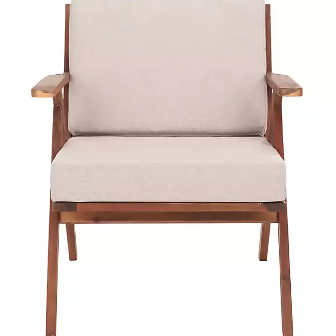 New Kirklands Home Upholstered Acacia Wood Outdoor Chair Gray