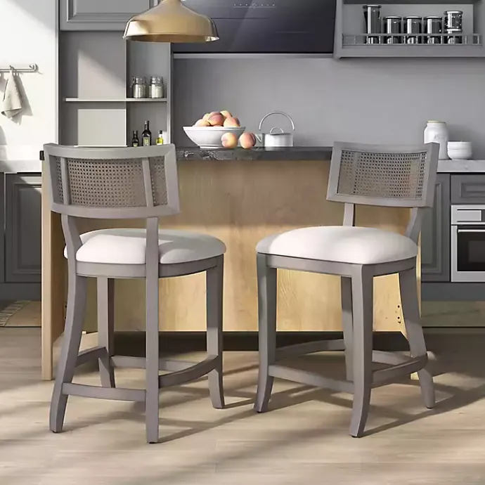 Kirklands Home Gray Upholstered Farmhouse Counter Stool