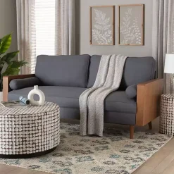 Best Kirklands Home Upholstered Harley Walnut Sofa Gray