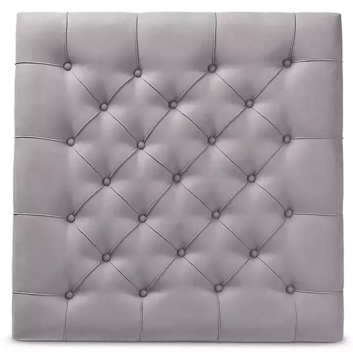 Outlet Kirklands Home Upholstered Linen Tufted Ottoman with Shelf Gray