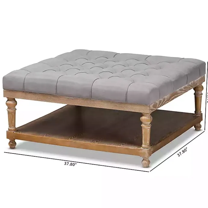 Outlet Kirklands Home Upholstered Linen Tufted Ottoman with Shelf Gray