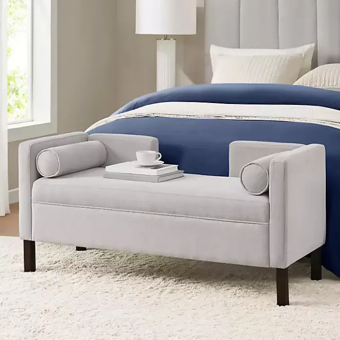 Clearance Kirklands Home Upholstered Modern Split Back Bench Gray