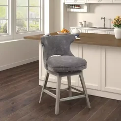 Kirklands Home Upholstered Wood Swivel Counter Stool Gray