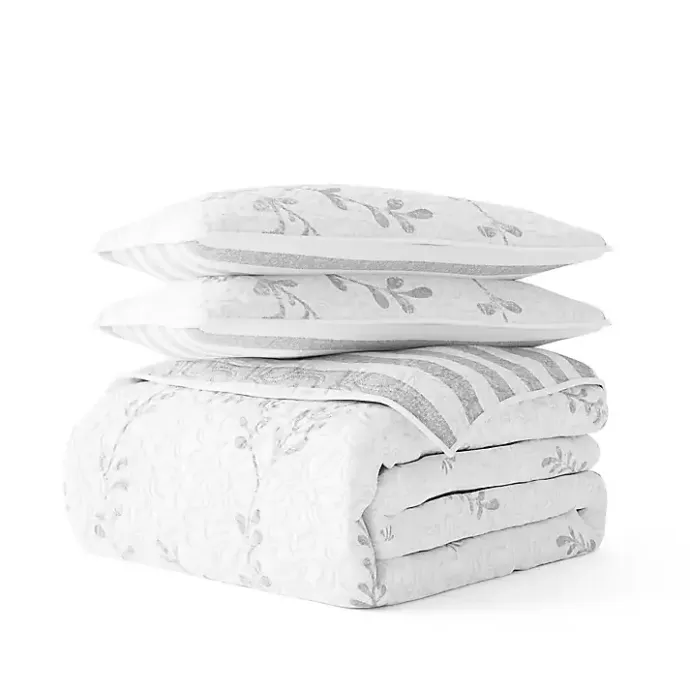 New Kirklands Home Gray Vines Reversible 3-pc. Queen Quilt Set