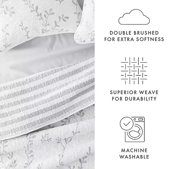 New Kirklands Home Gray Vines Reversible 3-pc. King Quilt Set