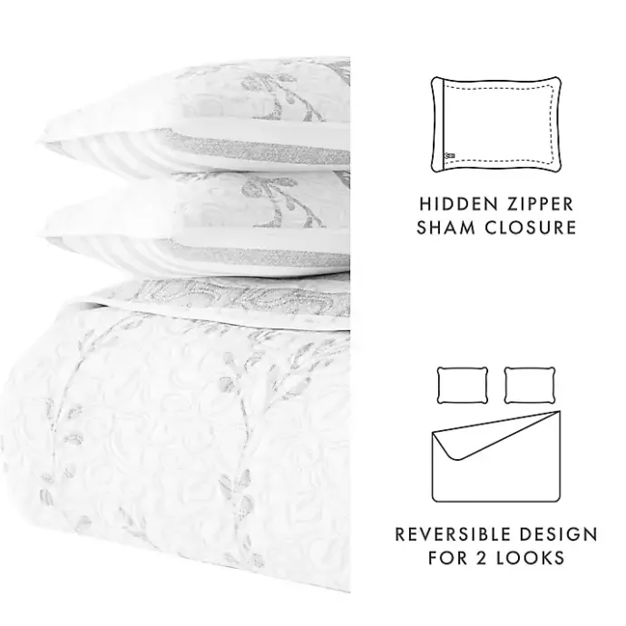New Kirklands Home Gray Vines Reversible 3-pc. King Quilt Set