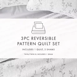 New Kirklands Home Gray Vines Reversible 3-pc. King Quilt Set