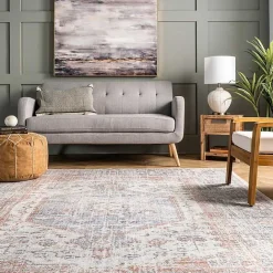 Kirklands Home Vintage Floral Washable Area Rug, 8x10 Gray