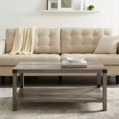 Best Kirklands Home Wash Industrial X-Frame Coffee Table Gray