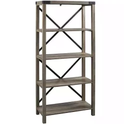 Outlet Kirklands Home Wash Metal X Frame Back Bookshelf Gray