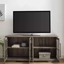 Hot Kirklands Home Wash Window 4-Door TV Stand Gray