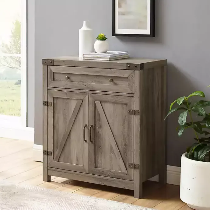 Clearance Kirklands Home Wash Wooden and Metal Barn Door Cabinet Gray