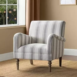 New Kirklands Home Gray White Carved Slope Stripe Accent Chair