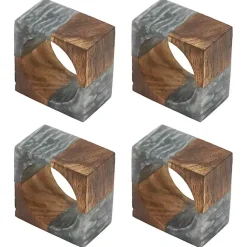 Discount Kirklands Home Gray Wood and Resin Square Napkin Rings, Set of 4